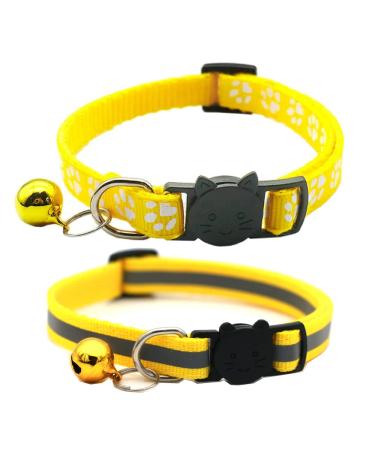 Hepplly 2-Pack Cat Collars Quick Release Reflective Kitten Collar with Bell (Yellow)