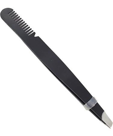 Multi-Purpose Stainless Steel Eyebrow Tweezers - Ergonomic Precise Slanted Tip & Comb - Black - Buy Online on SooperMarket.com