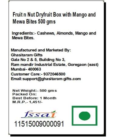 Jaiccha Ghasitaram Dryfruits Hamper-Fruit n Nut Dryfruit Box with Mango and Mewa Bites 500 gms |Gift for Diwali Holi Rakhi Valentine Christmas Birthday Anniversary Her Him| - Buy Online on SooperMarket.com