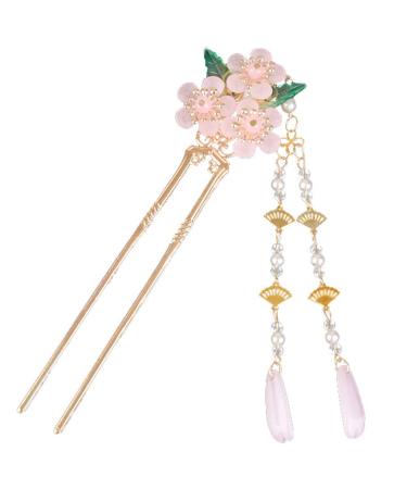 minkissy Chinese Style Hair Stick Pink Hanfu Tassel Drop Hair Pin Traditional Hair Pin for Women Girls Ladies