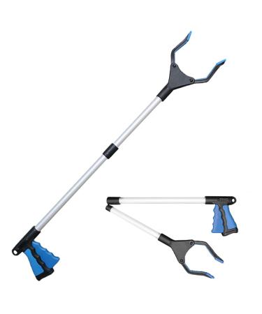 Reacher Grabber Tool Pickup Tool Reaching Assist Tool for Trash Pick Up Nabber Litter Picker 82cm Foldable Grabber Reacher for Elderly Lightweight Extra Long Handy Trash Claw Grabber Arm Extension Blue