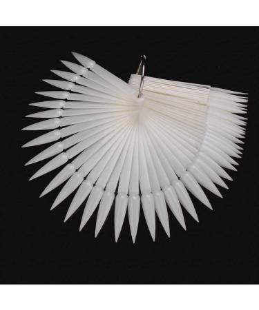 Beauticco 50X Nail Art Tips Colour Pop Sticks Display Fan Practice starter ring Clear Natural Stiletto Nail Sticks Fan-shaped Nail Art False Tips Colour Card (Natural)