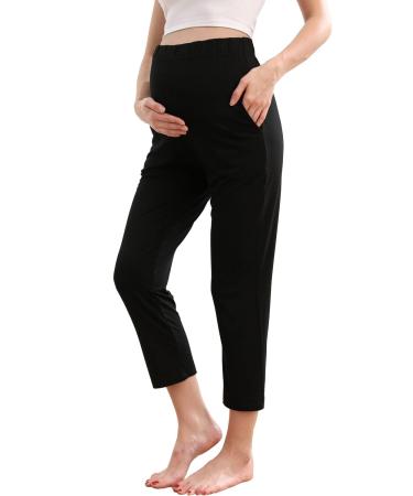 ZUMIY Maternity Lounge Pants Pregnancy Trousers Over The Belly Stretchy Activewear Maternity Clothes Sweatpants with Pockets XL Black