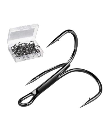 DONQL Fishing Hooks Treble Hook High Carbon Steel Treble Hooks Super Sharp Solid Triple Barbed Fish Hook Size 3/0, Pack of 10 Black Chrome