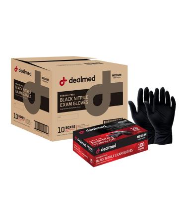 Dealmed Nitrile Exam Gloves Disposable Non-Irritating and Latex Free Medical Gloves Multi-Purpose Use for First Aid and Medical Facilities Black (Medium Case of 1000)