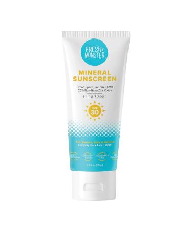 Fresh Monster Daily Kids Sunscreen, SPF 30 UVA/UVB, Clear Non-Nano Zinc Oxide Mineral Sunscreen, Face & Body Sunscreen, Reef Safe, Hypoallergenic Sunscreen for Kids