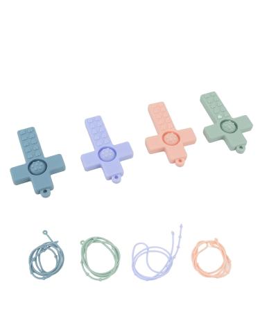 4 PCS Baby Teething Ring - Odorless Silicone Teething Relief Chew Toy for Toddlers with Neck Strap - Colorful and Safe - Buy Online on SooperMarket.com