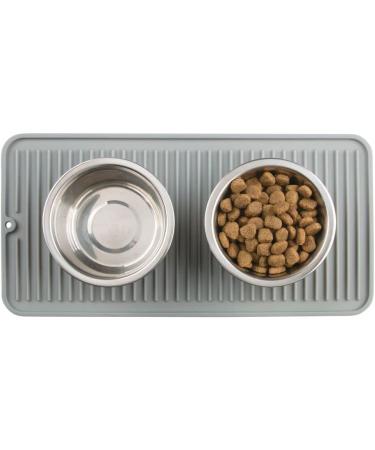 mDesign Small Square Pet Food and Water Bowl Mat - Waterproof Non-Slip Silicone Placemat for Dogs and Cats - Durable and Food Safe - Gray Linelle Collection - Buy Online on SooperMarket.com