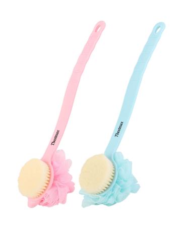 Tbestmax Loofah Back Scrubber Long Handle Shower Body Brush with Soft Mesh Sponge for Women Skin Exfoliating Bath, Massage 2 Count (Pack of 1)