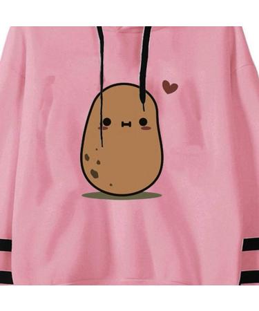 IFOTIME Cute Potato Heart Print Hoodie | Pink Sport Sweatshirt | Long Sleeve Pullover for Women - Buy Online on SooperMarket.com