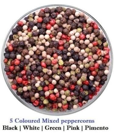 5-Colour Whole Mixed Dried Peppercorns Pepper (50g) - Black, White, Pink, Green, Pimento - Buy Online on SooperMarket.com