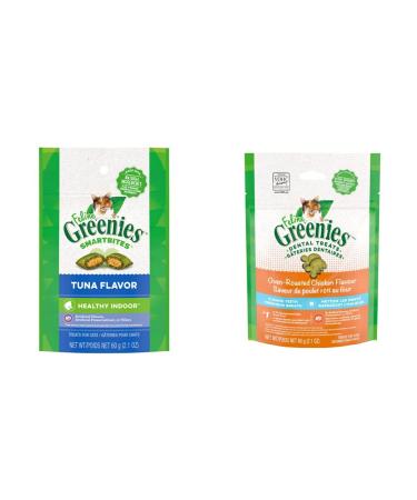 FELINE GREENIES SMARTBITES + FELINE GREENIES Natural Dental Care Cat Treats (Tuna and Oven-Roasted Chicken)