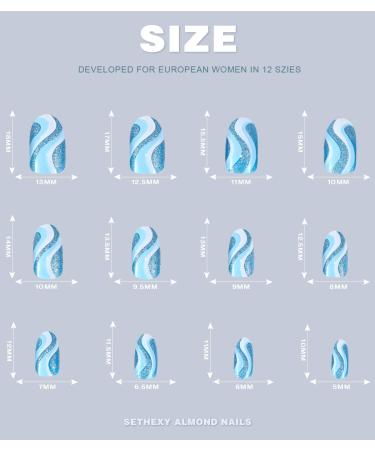 Sethexy Glitter Almond False Nails - 24 Pcs Swirl Press-On Nails for Women & Girls | Blue Hawaii Acrylic Stick-On Nails - Buy Online on SooperMarket.com