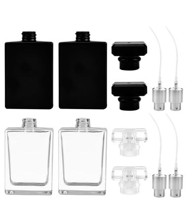 Enenes Glass Refillable Perfume Bottle 4 pcs Portable Square Empty Glass Perfume Atomizer Bottle 30ml/1 oz. Spray Glass Bottle Atomizer Container (30ML White+Black)