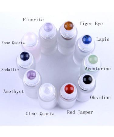 10 Pack 10ml Gemstone Roller Bottles with Healing Crystal Chips - Clear Glass Roll on Bottle for Essential Oils - Silver Lid - Natural Crystal Stones Roller Balls - Buy Online on SooperMarket.com