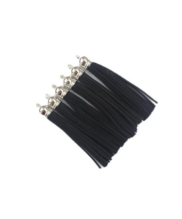 20 Silver Cap 3-1/2 Inch Faux Suede Tassel Charm with CCB Cap for Keychain Cellphone Straps 88mm Jewelry Charms D451 (Black)