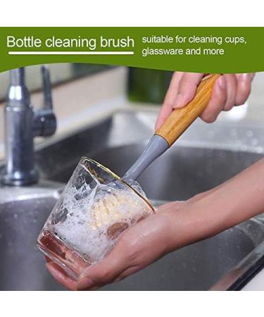 Garta 4 Pieces Long Handle Dish Brush Wooden Dish Brush with Bamboo Handle Bristles Dish Scrubber with Built-in Scraper - Buy Online on SooperMarket.com
