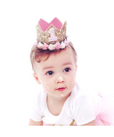 Bodhi2000 Baby Toddler Birthday Hairband Sequin Flower Crown Headwear Hat One Size Pink 1