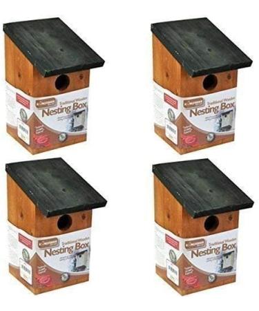 Garden Mile Traditional Wooden Bird House Slate Roof Wild Bird Nesting Box Garden Outdoor Patio Bird Care Accessories Garden Ornament (4x Traditional Wooden Bird Nesting Box)