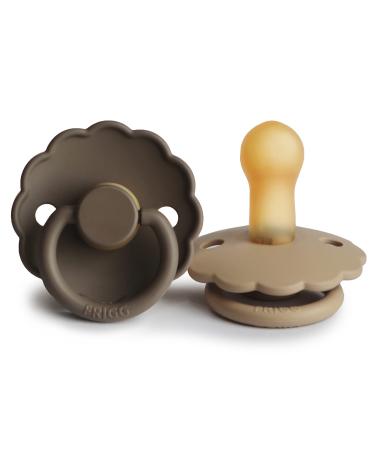 FRIGG Daisy Natural Rubber Baby Pacifier | Made in Denmark | BPA-Free (Croissant/Portobello 6-18 Months) 2-Pack