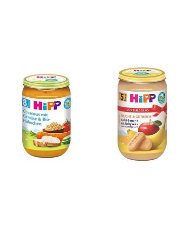 HIPP couscous with vegetables and organic chicken 6-pack (6 x 220 g) & apple banana with baby biscuit 6 Pack (6 x 250 g) bundle with apple banana