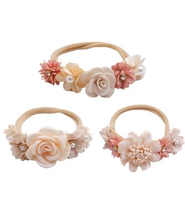 Shop WJRQD 3-Piece Baby Girl Flower Headbands - Perfect for Christenings Weddings & Family Photos | Stylish Hair Accessories for Newborns - Buy Online on SooperMarket.com