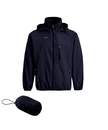 Spmor Men's Lightweight Waterproof Jacket Packable Windbreaker Running Coat X-Large Navy