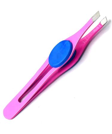 Slant Tip Tweezers Set - Stainless Steel Precision Tweezers for Ingrown Hair, Eyebrow Shaping, Blackhead Remover - Non-Slip Grip - 2 Pieces (Pink) - Buy Online on SooperMarket.com