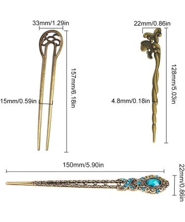 LEEQ Vintage Hair Sticks Chinese Hair Sticks Vintage Chinese Hairpin Antique Hairpin Metallic Hair Stick for Decorative Hair Styling Fixed (6 Pieces) - Buy Online on SooperMarket.com