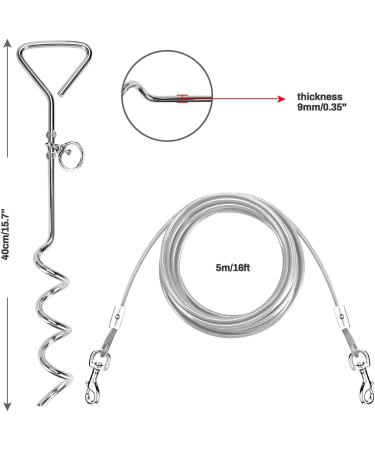 16ft Dog Tie Out Cable with Spiral Ground Stake - Up to 120lb Dogs - Perfect for Playing, Camping, and Backyard - White - Buy Online on SooperMarket.com