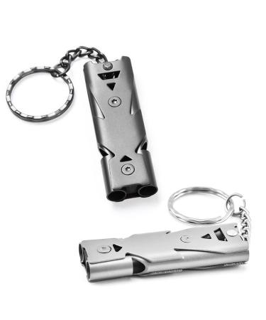 Zeaybsr 2 piece of emergency pipe made of stainless steel high decel signal pipe 150db outdoor emergency keychain pipe pipe for outdoor survival camping hiking (black and gray)