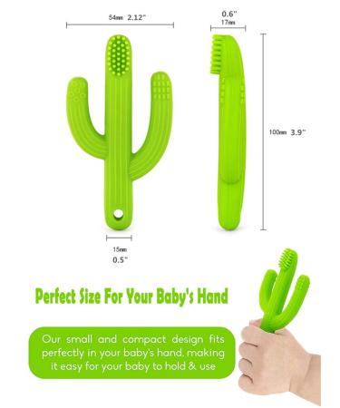 Cactus Teether Baby Toothbrush | Self-Soothing Pain Relief Teething Toy for Babies | Natural Organic BPA-Free | Green - Buy Online on SooperMarket.com