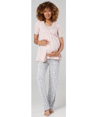 Happy Mama Maternity Nursing 3pcs Nightwear Set - Powder Pink & Grey Melange - Buy Online on SooperMarket.com