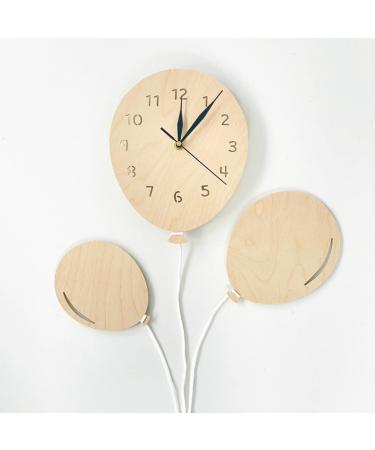 BABEES Children's Wall Clock Balloon with Clouds Clock without Ticking Noises Children's Clock Hot Air Balloon for Children's Room Silent Clockwork Wall Decoration Scandi Decoration (Balloon N Natural Balloon