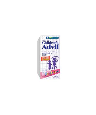 Children's Advil (100 mL Bubble Gum Flavour) Ibuprofen Suspension Dye Free Temporary Fever Reducer 100 ml (Pack of 1) Bubble Gum