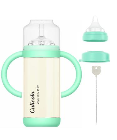 Gulicola Spill Proof Sippy Cup with Straw with Fast Flow Nipple for Baby and Toddlers  PPSU  Removable Handle  7 oz  Green Green 7.0 ounces