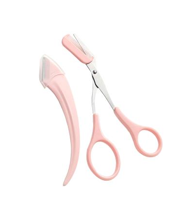 Eyebrow Scissors with Comb Eyebrow Scissors Eyebrow Trimmer Scissors Tool Eyebrow Trimmer Scissors With Comb for Beginner Eyebrow Scissors for Women Girls Stainless Steel Eyebrow Razor (Pink)