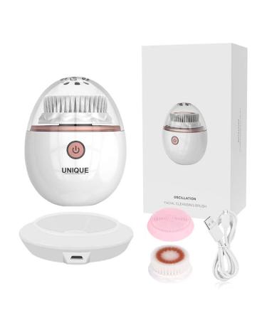 UNIQUE Vibrating Facial Cleansing Brush For Face - 3 in 1 Electric Exfoliating Facial Massager For Deep Cleaning Waterproof Wireless Rechargeable White