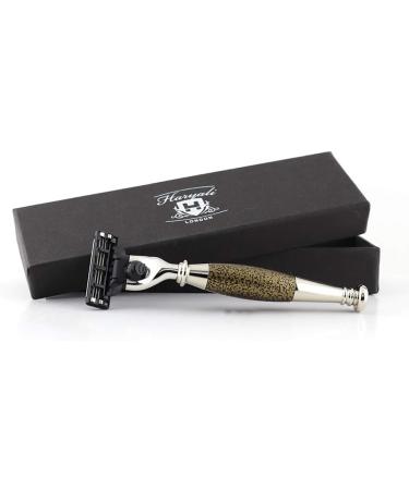 Haryali London Safety Razor - 3 Edges Golden Antique Handle for Men | Premium Beard & Mustache Grooming - Buy Online on SooperMarket.com