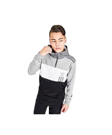 adidas Originals ID2096 Half Zip Hoodie Boys Active Sweaters Large Medium Grey Heather/White/Black