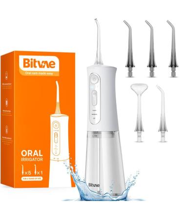 Bitvae C5 Water Dental Flossers for Teeth Cordless Flosser with 3 Modes & 5 Intensities Water Teeth Cleaner Picksfor Teeth Cleaning IPX7 Waterproof & Rechargeable Portable for Travel White