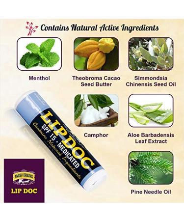 Amish Origins Lip Doc SPF 15 Medicated Lip Balm (3 PACK) - Deep Moisturizing and Healing Formula - Buy Online on SooperMarket.com