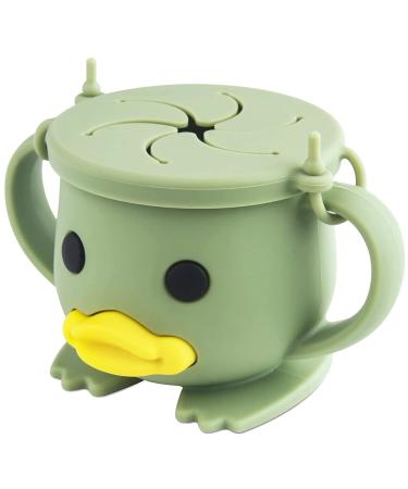 Qshare Silicone Baby Snack Cup Non Spill Snack Pot for Toddler Snack Catcher with Lid for Baby Finger Food Cup 100% Food Grade Silicone BPA Free Easy to Hold & Portable Sage Green Cup-green