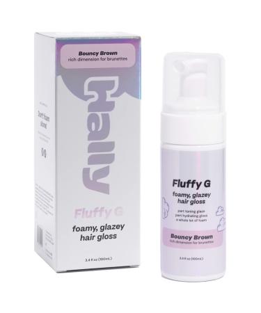 HALLY Fluffy G - Rich Dimension for Brunettes - Foamy, Glazey Hair Gloss Treatment, Revives Colored Hair, Adds Shine Through Hydrating Solution that Removes Frizz - Bouncy Brown