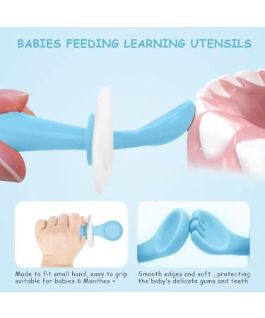 Vicloon Baby Fork and Spoon Set - 2 Pcs Infant Silicone Training Utensils for Baby Led Weaning - Self Feeding Learning Spoons - Blue - Buy Online on SooperMarket.com