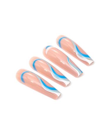 Brishow Long Wavy Lines Press-On Nails | Pink Bellarina Acrylic Nails | 24pcs for Women & Girls - International Shipping Available - Buy Online on SooperMarket.com