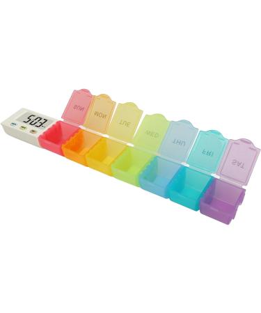 Portable Electronic Vitamin Planner 7 Color Weekly Medicine Dispenser with Detachable Cups for Elderly and Travelers - Buy Online on SooperMarket.com