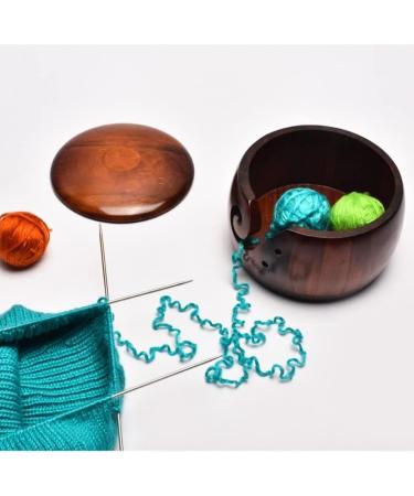 Handmade Dark Wood Yarn Bowl with Lid - Yarn Ball Holder for Knitting and Crochet - 12 Crochet Hooks Included - Buy Online on SooperMarket.com