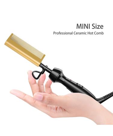Dan Technology Mini Hot Comb - Dual Voltage Electric Hair Straightener for Travel & Home - Professional Pressing Comb for Natural Black Hair - Gold - Buy Online on SooperMarket.com