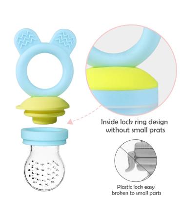 Baby Fruit Feeder Pacifier - 2 Pack BPA Free Silicone Fresh Fruit Feeder with Food Pouches (Blue & Pink) - Buy Online on SooperMarket.com